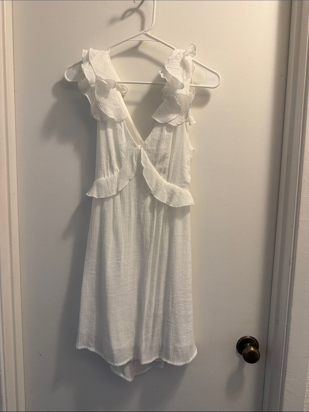 miami White Ruffle-Trim Mini Dress